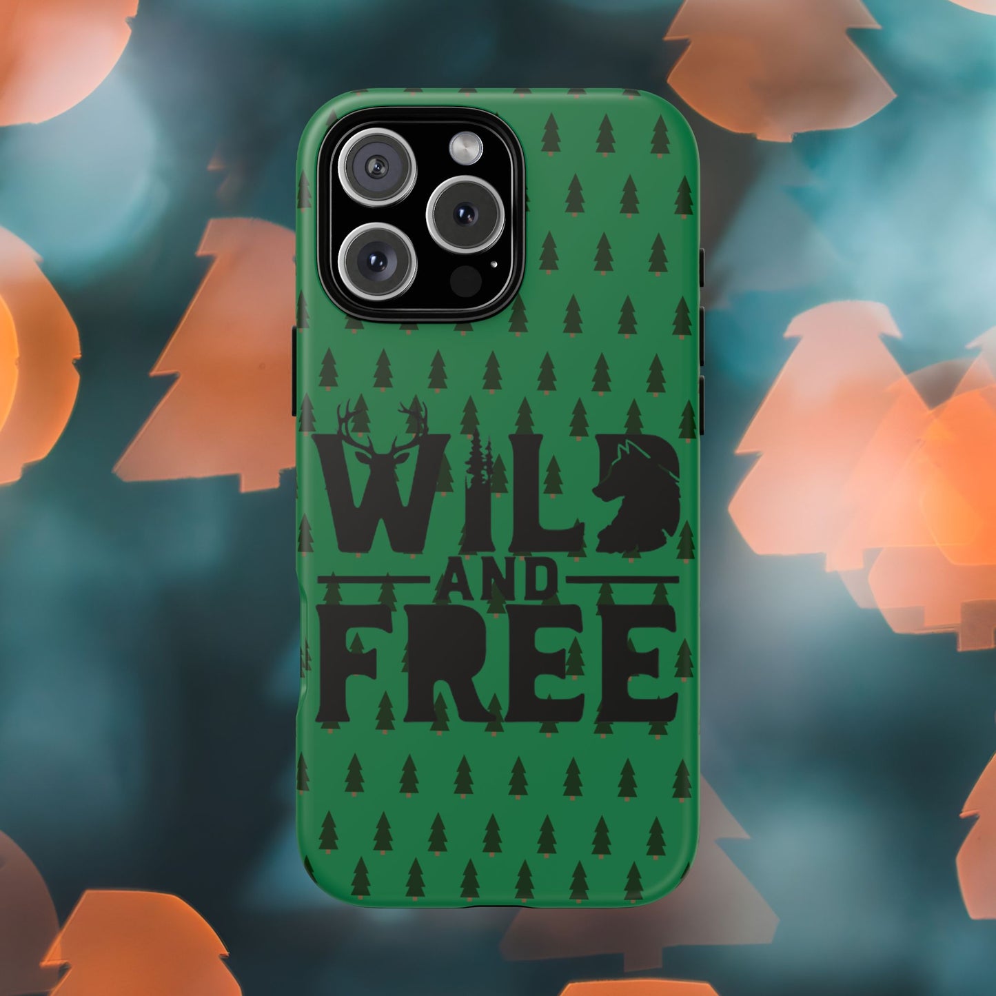 Wild and Free Bear Graphic Phone Case | Forest Pattern iPhone Case