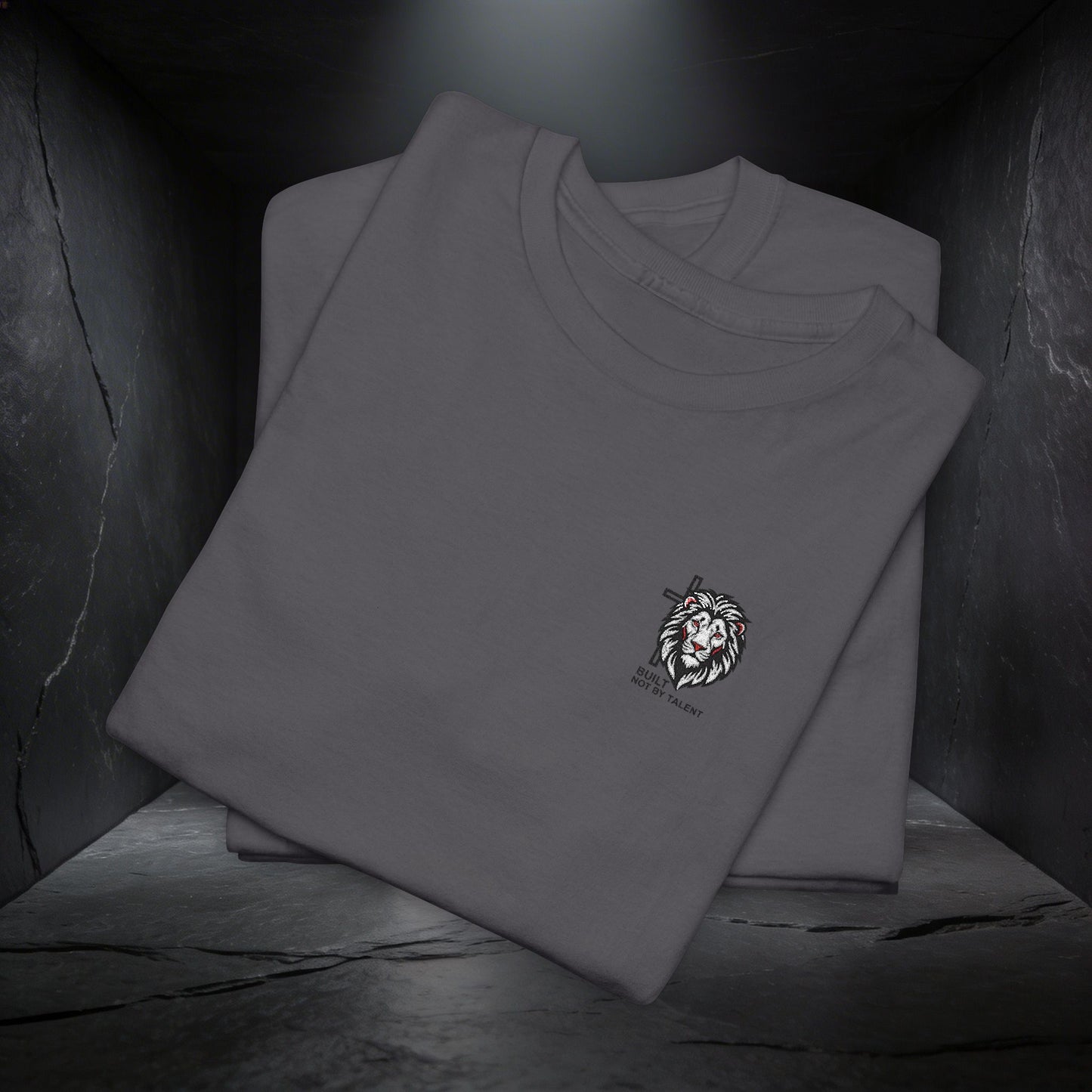 Lion Crest Graphic Tee — Small Chest Emblem, Minimalist Animal T-Shirt (Embroidery)