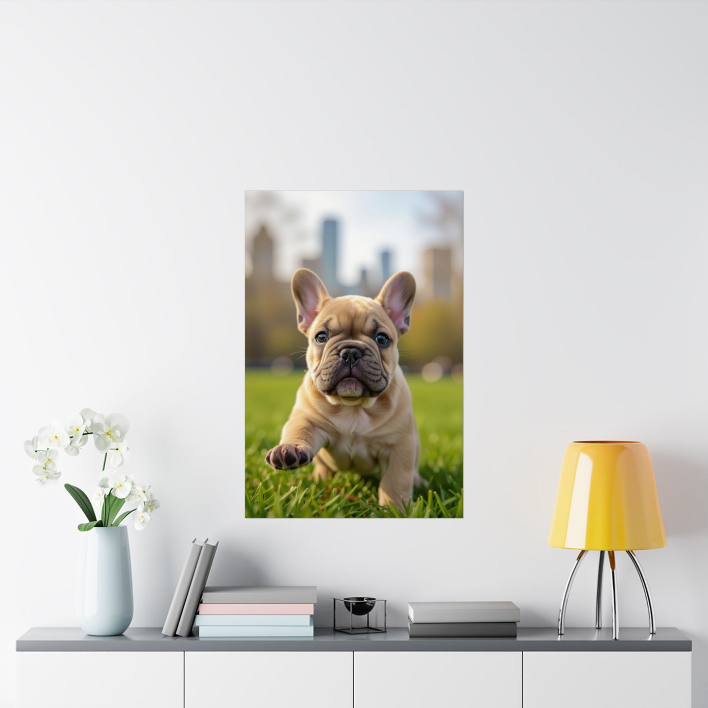 Vertical Poster - Cute Frenchie French Bulldog Running in the Park