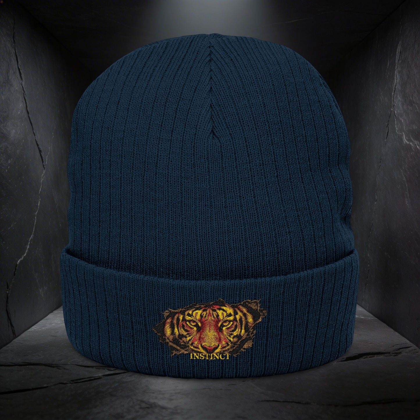 Embroidered Lion Crest Ribbed Beanie