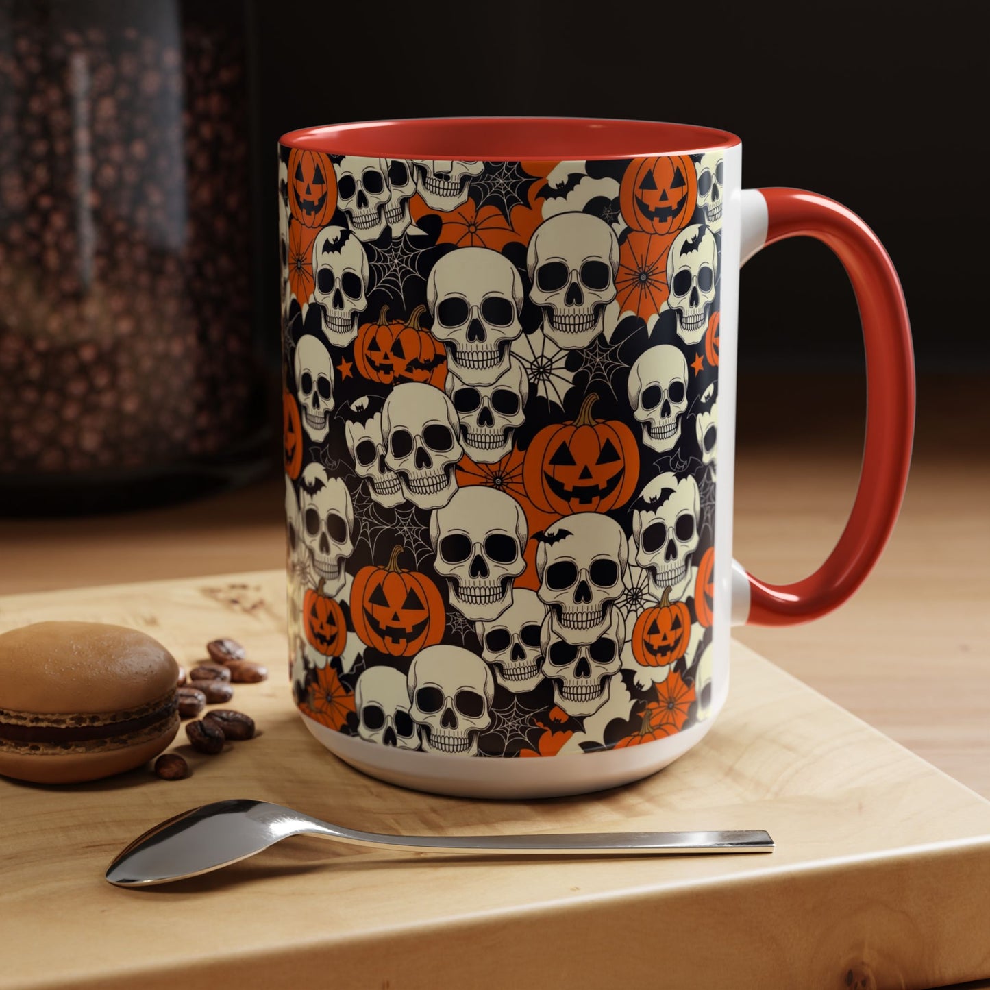 Halloween Skull Accent Coffee Mug (11, 15oz) - Spooky Gift, Witchy Decor, October Celebration, Unique Drinkware, Gothic Kitchen