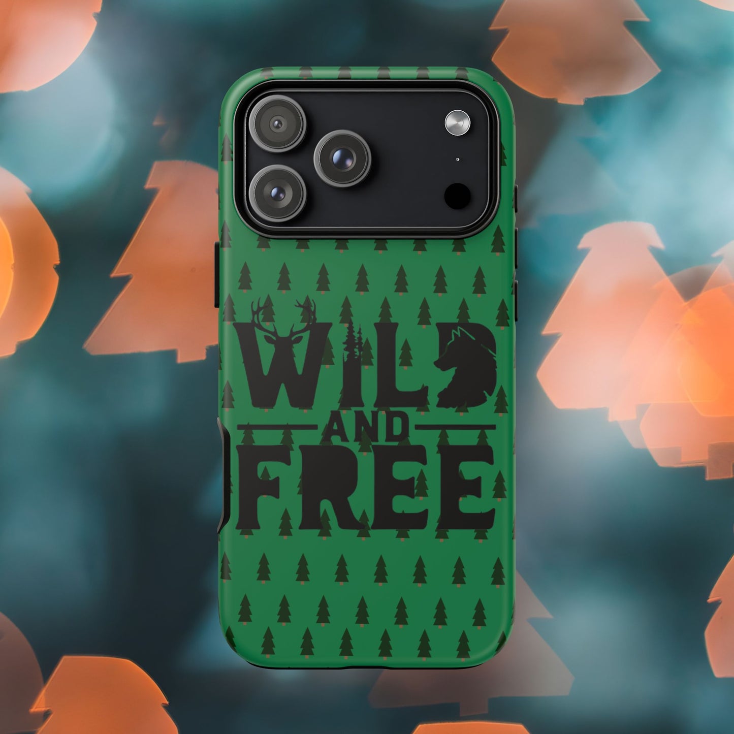 Wild and Free Bear Graphic Phone Case | Forest Pattern iPhone Case