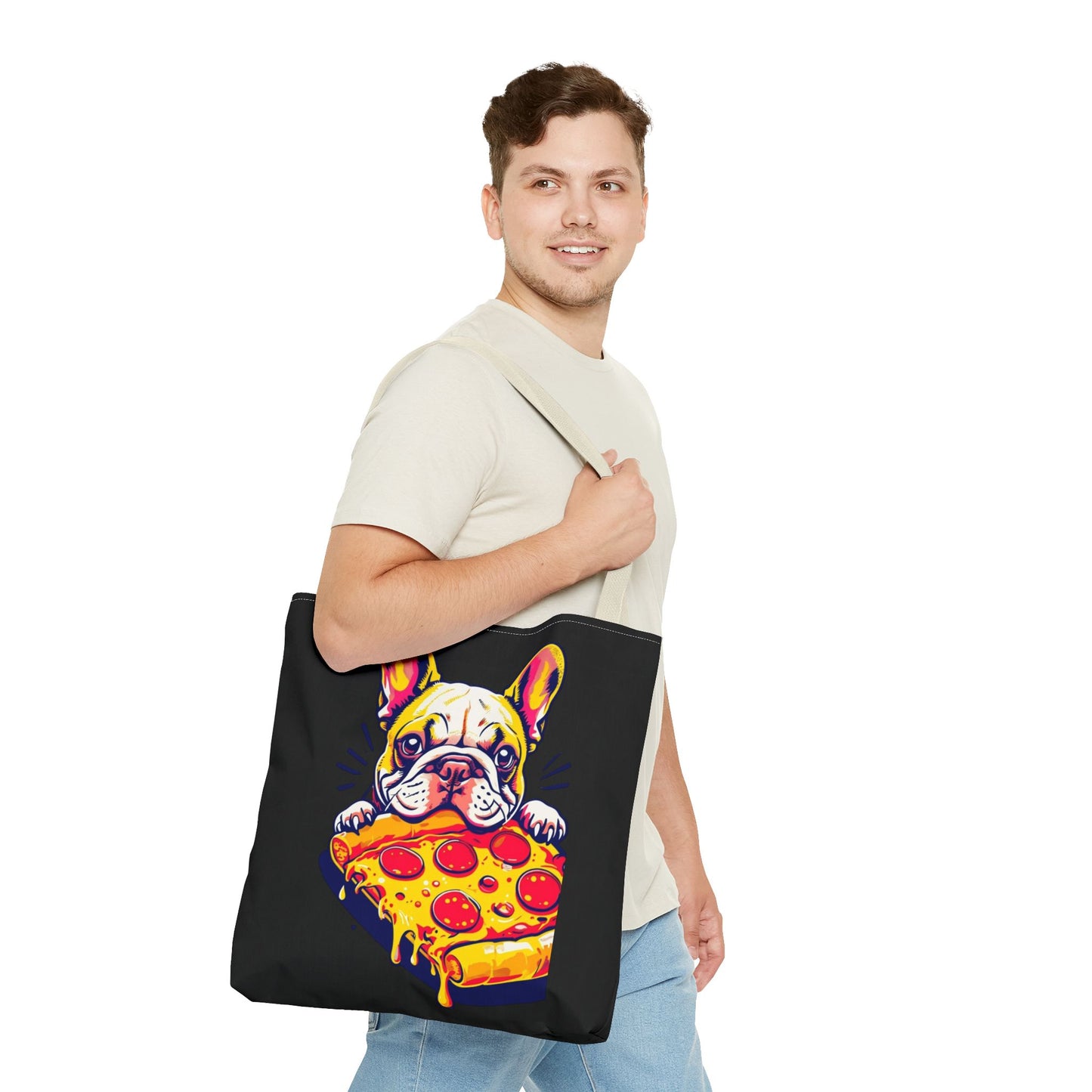 Funny French Bulldog Pizza Tote Bag - Perfect for Dog Lovers & Foodies