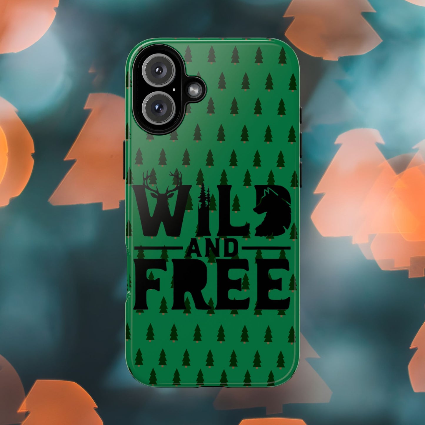 Wild and Free Bear Graphic Phone Case | Forest Pattern iPhone Case
