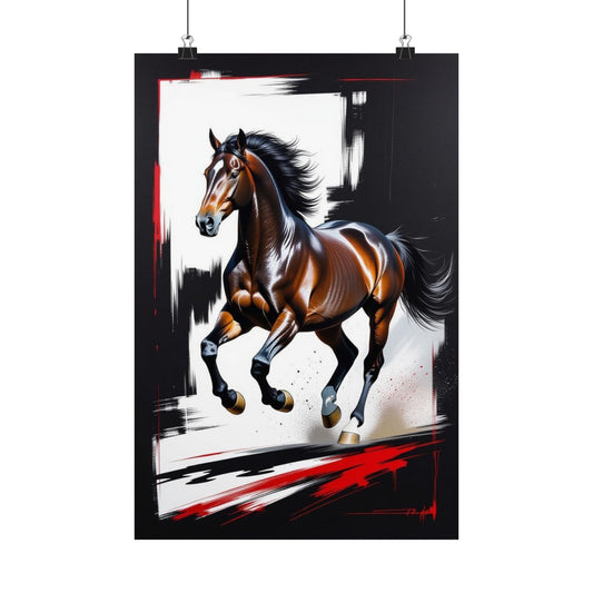 Galloping Horse Art Matte Vertical Poster - Bold Equestrian Masterpiece
