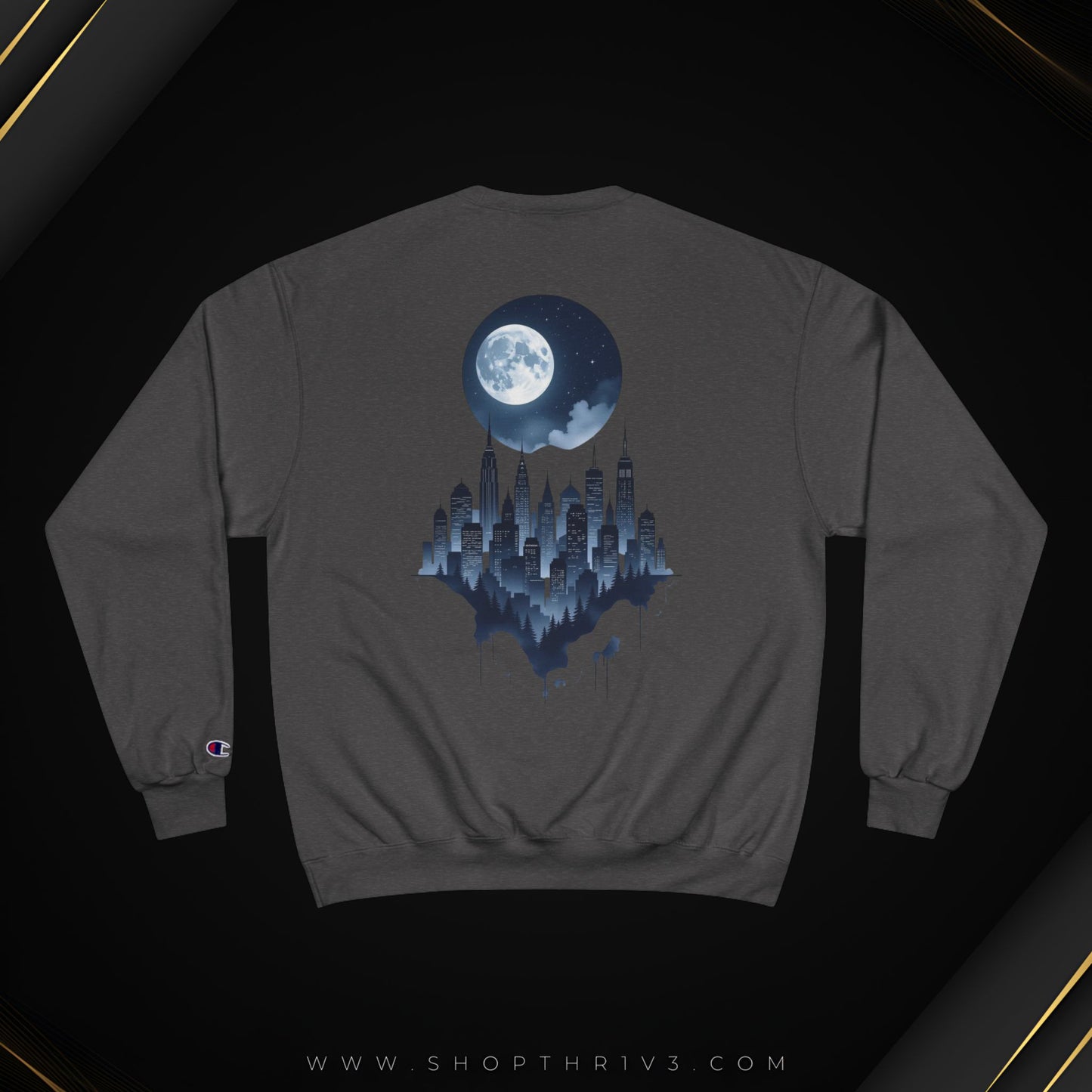 Urban Skyline Champion Sweatshirt - Cozy Fashion, Gift for City Lovers, Casual Wear, Nighttime Aesthetic, Unique Design