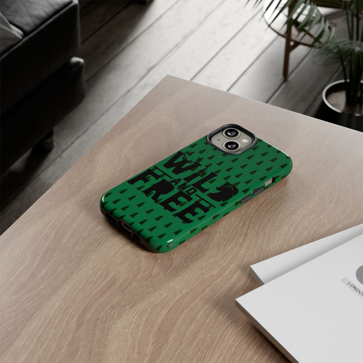 Wild and Free Bear Graphic Phone Case | Forest Pattern iPhone Case
