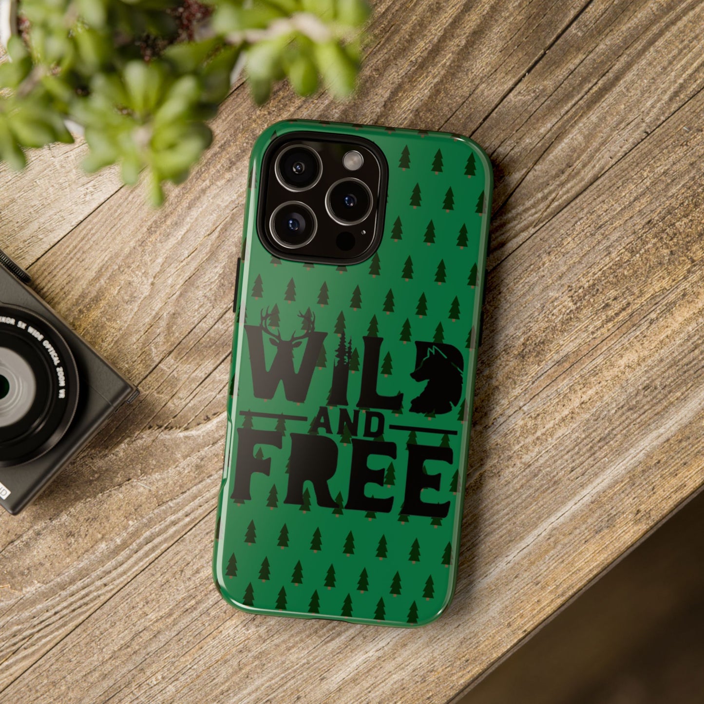 Wild and Free Bear Graphic Phone Case | Forest Pattern iPhone Case