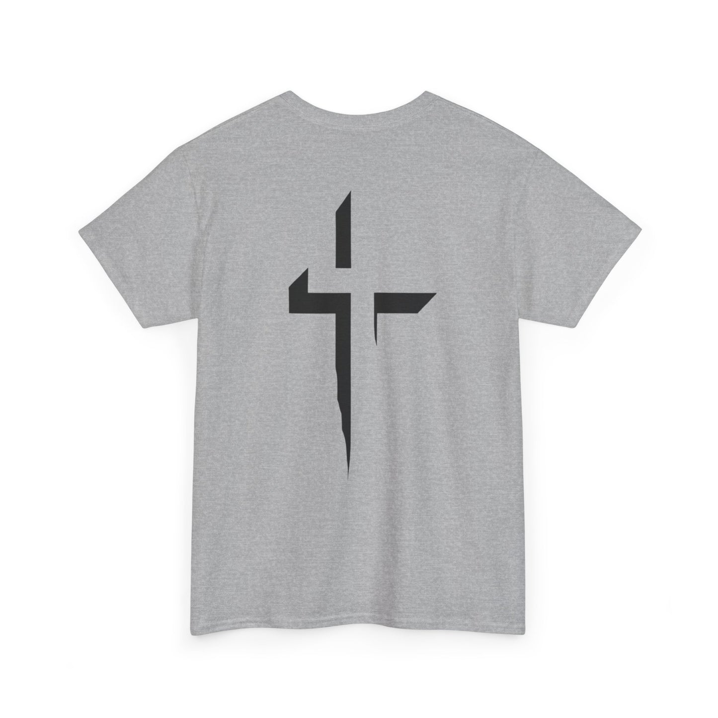 Minimalist Cross Graphic Tee — Small Chest Logo & Large Back Cross
