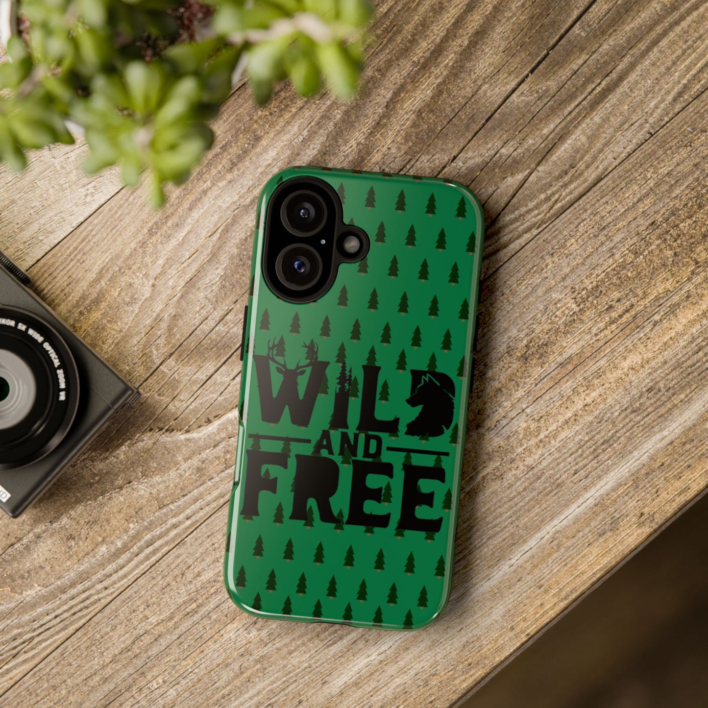 Wild and Free Bear Graphic Phone Case | Forest Pattern iPhone Case