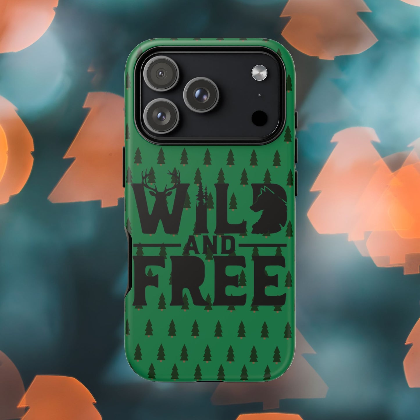 Wild and Free Bear Graphic Phone Case | Forest Pattern iPhone Case