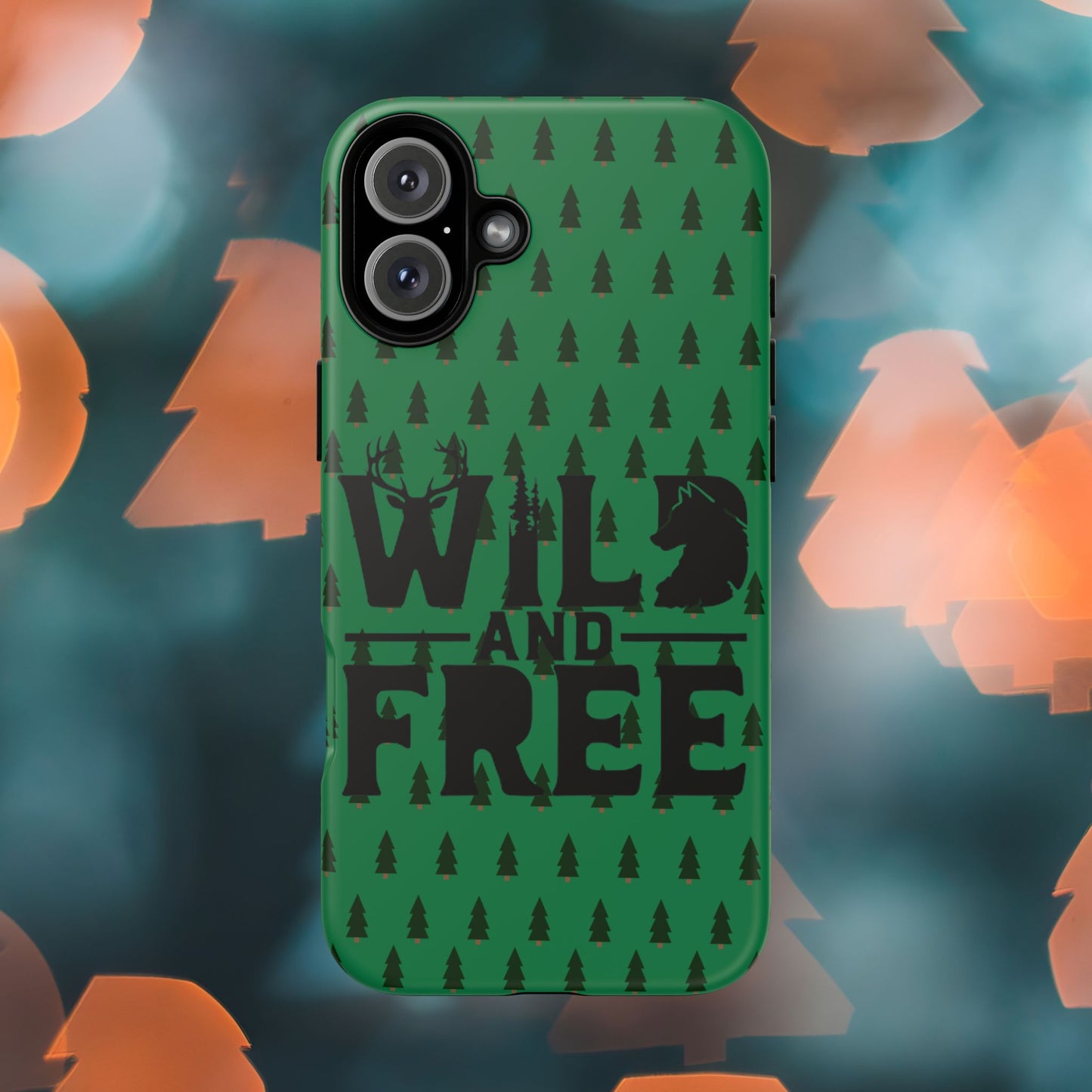Wild and Free Bear Graphic Phone Case | Forest Pattern iPhone Case