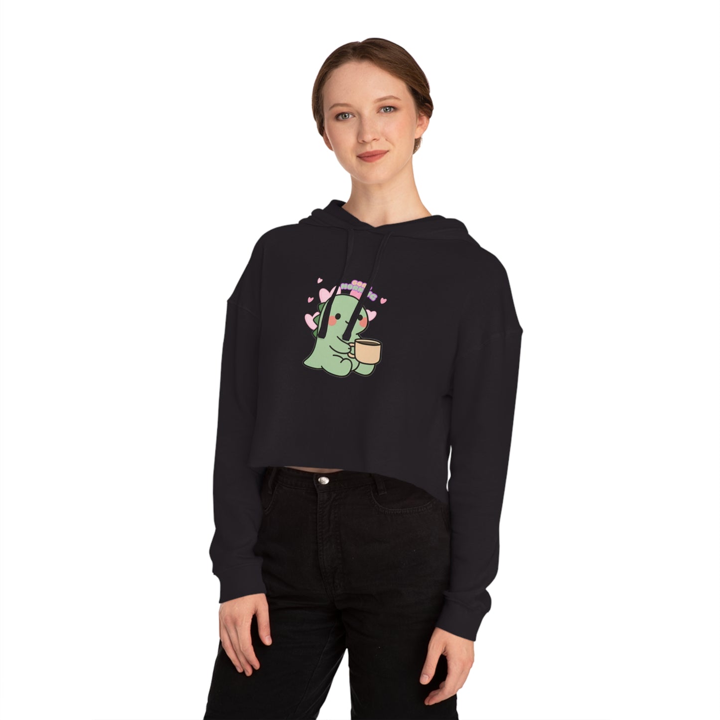 Trendy Dino Good Morning Cropped Hoodie