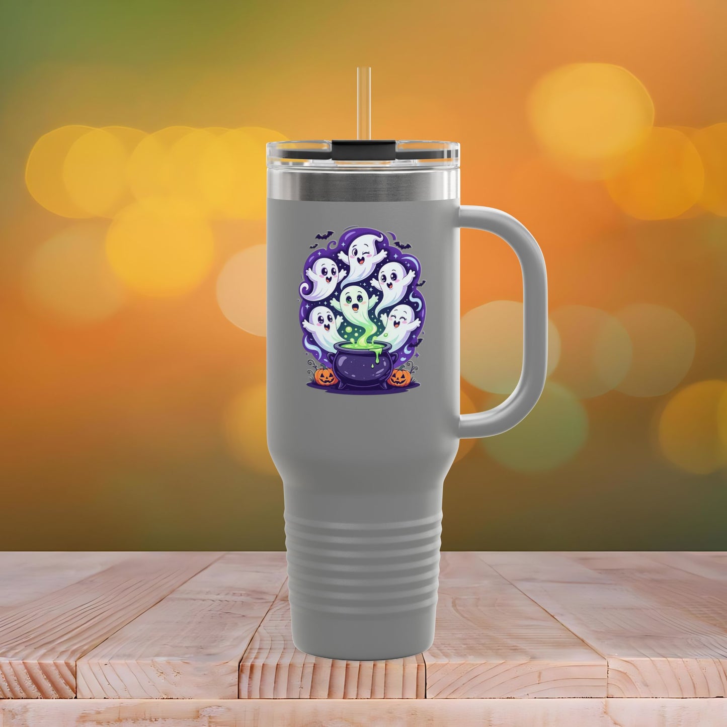 Halloween Travel Mug with Ghost Design, Insulated Coffee Tumbler, Perfect for Fall, Spooky Season Gift, 40oz Mug for Hot or Cold Drinks