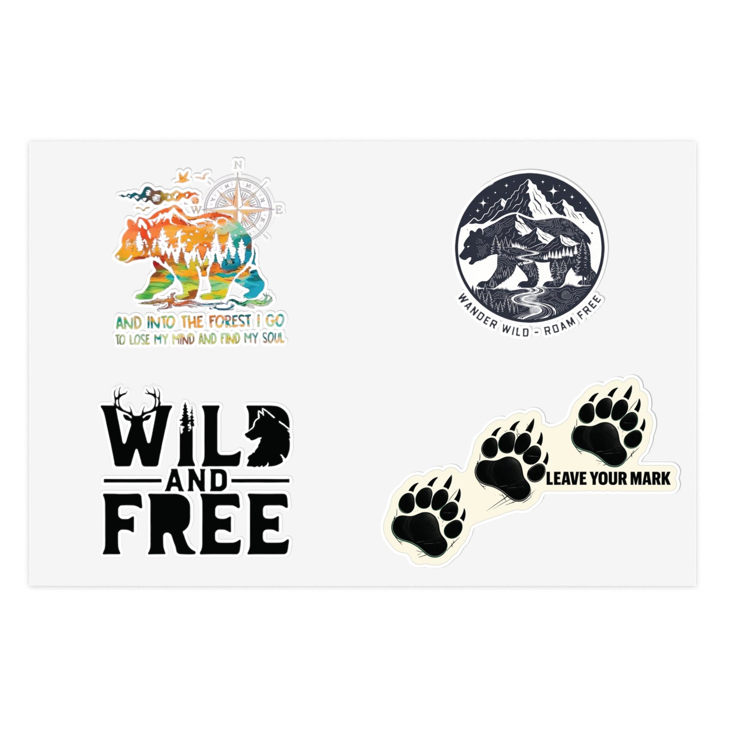 Adventure Nature Sticker Sheet — Wild and Free Mountain & Bear Decals