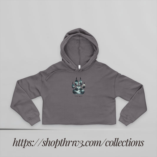 Women's Cropped Hoodie — Glowing Wolf Paw Graphic