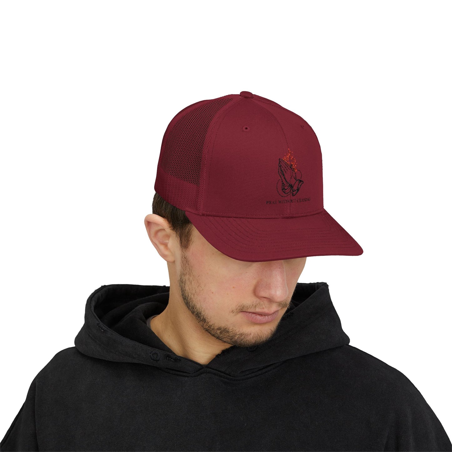 Praying Hands Trucker Cap — Faith-Inspired Snapback Hat
