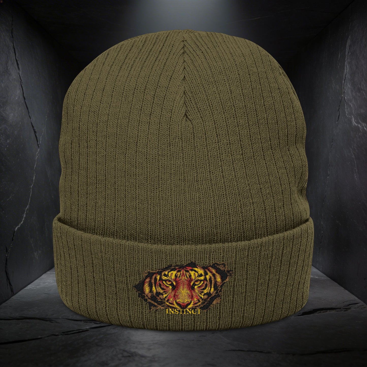 Embroidered Lion Crest Ribbed Beanie