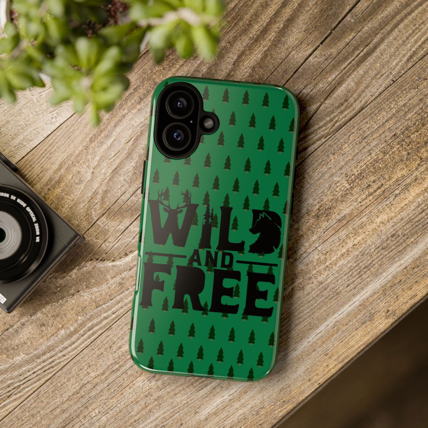 Wild and Free Bear Graphic Phone Case | Forest Pattern iPhone Case
