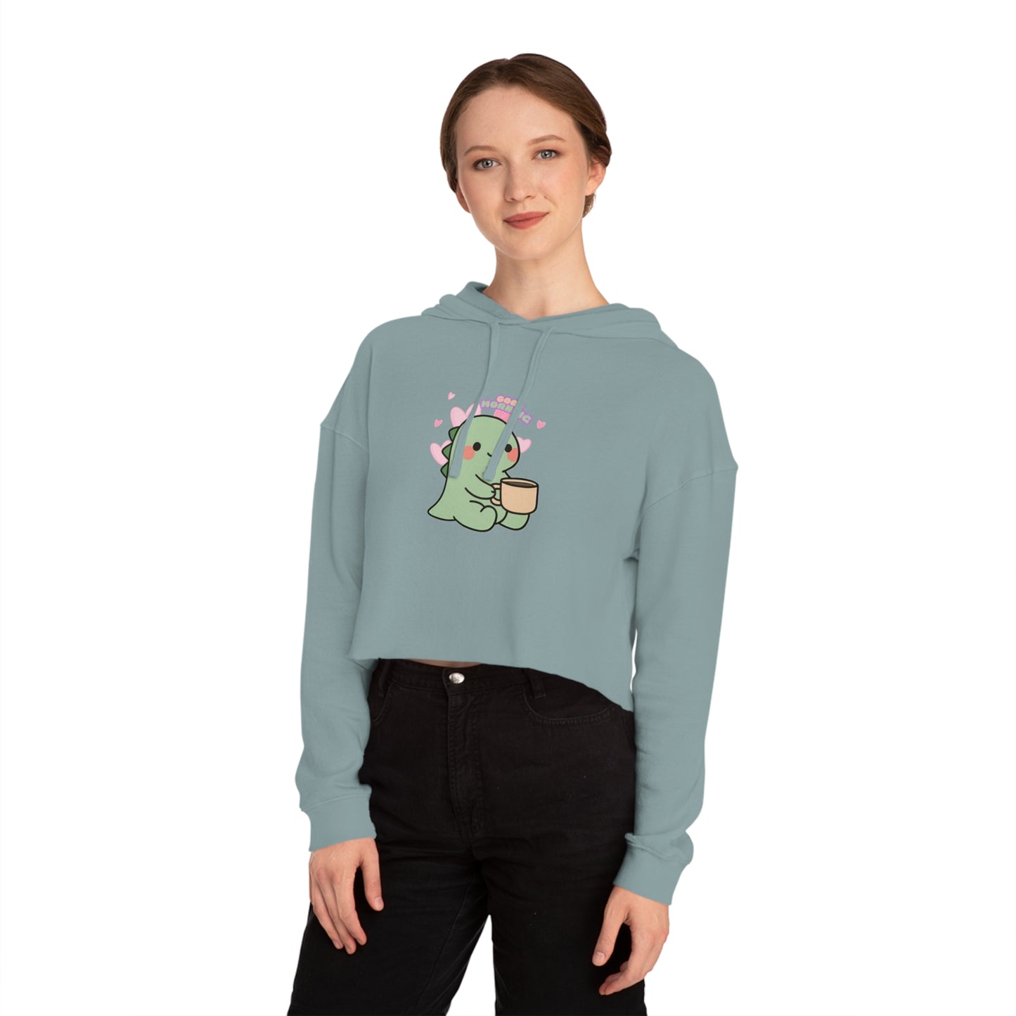Trendy Dino Good Morning Cropped Hoodie
