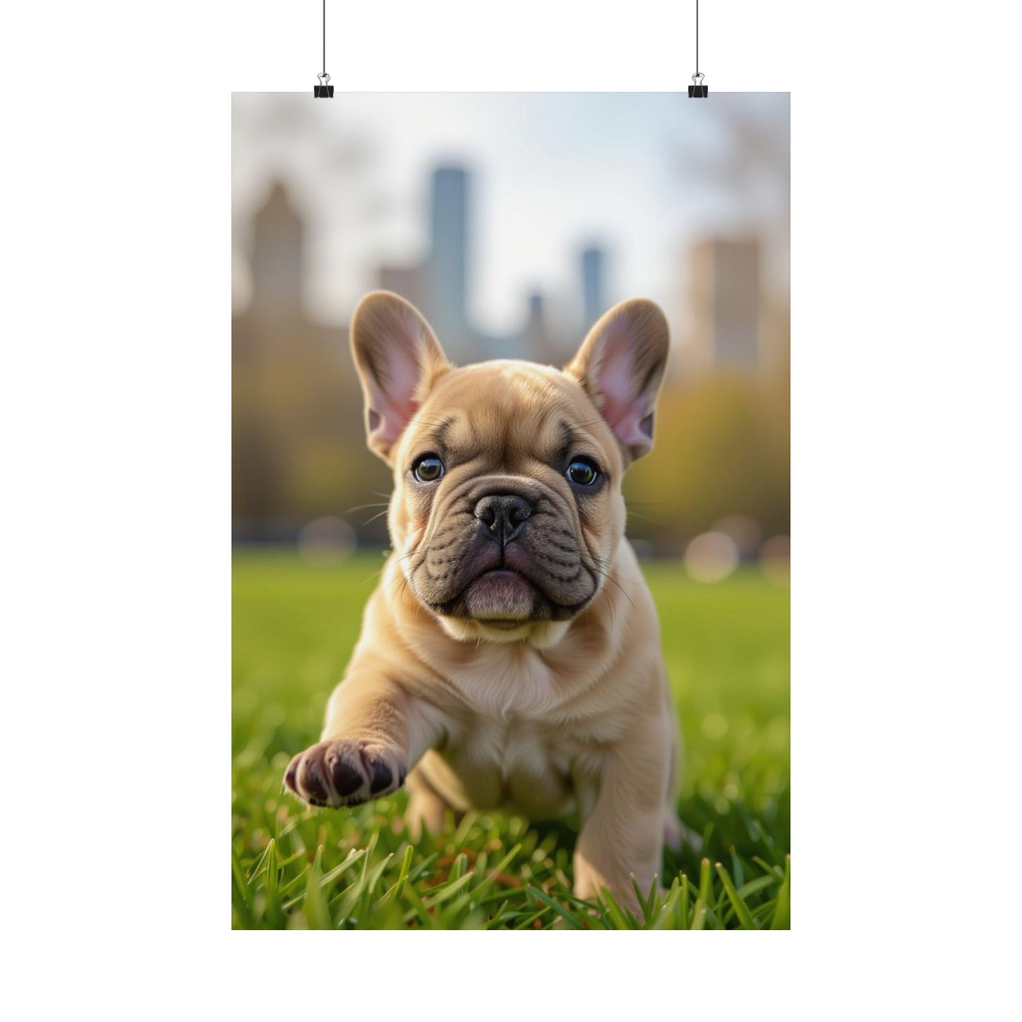 Vertical Poster - Cute Frenchie French Bulldog Running in the Park