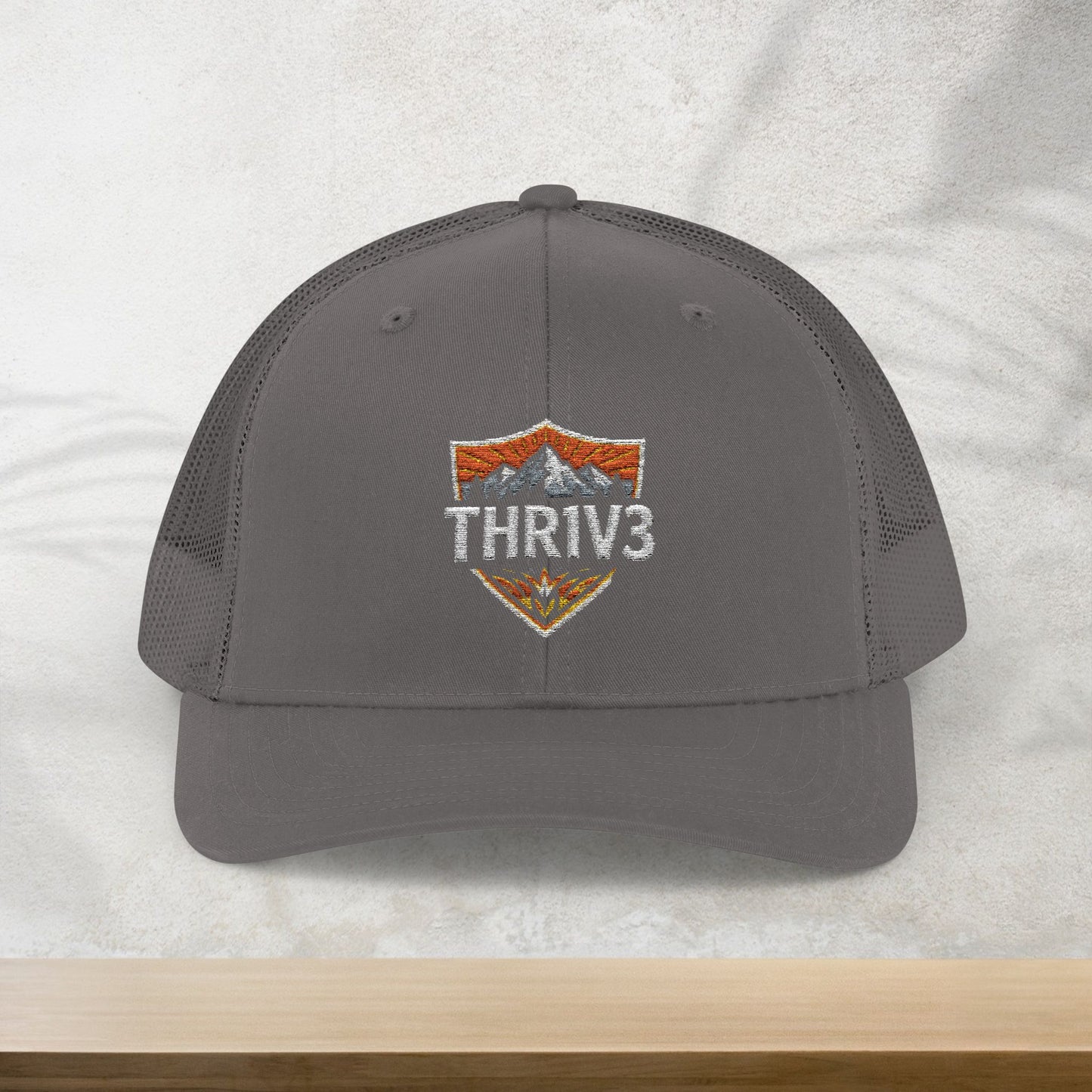 THR1V3 Outdoors – Mountain Trucker Hat - Custom Embroidered Cap