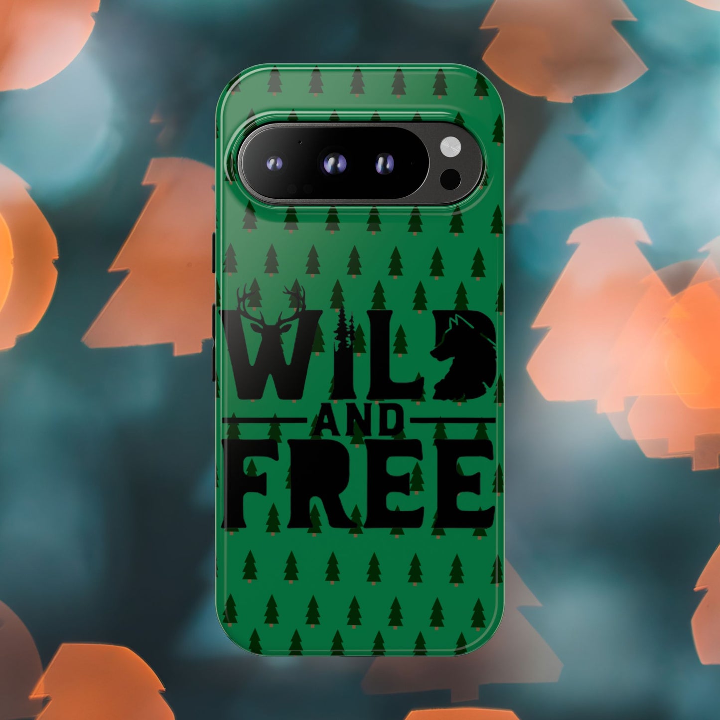 Wild and Free Bear Graphic Phone Case | Forest Pattern iPhone Case