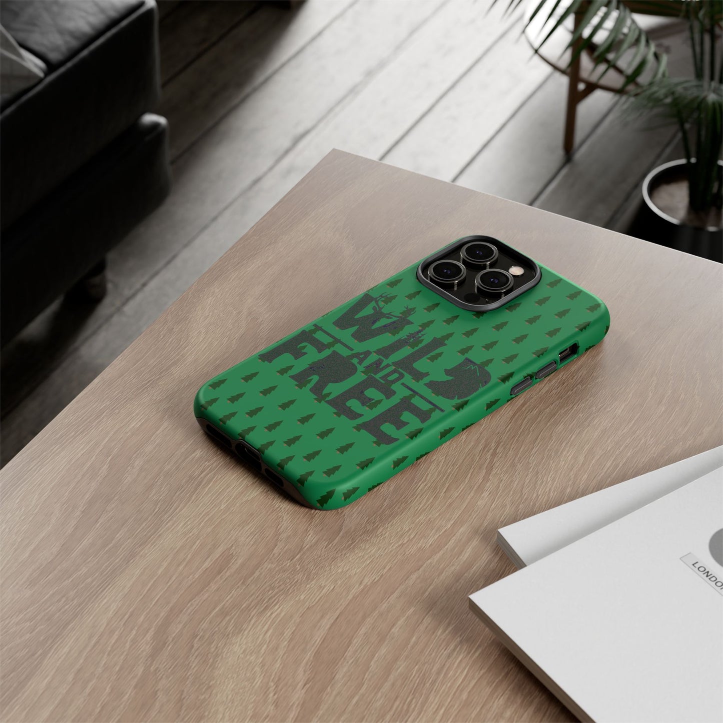 Wild and Free Bear Graphic Phone Case | Forest Pattern iPhone Case