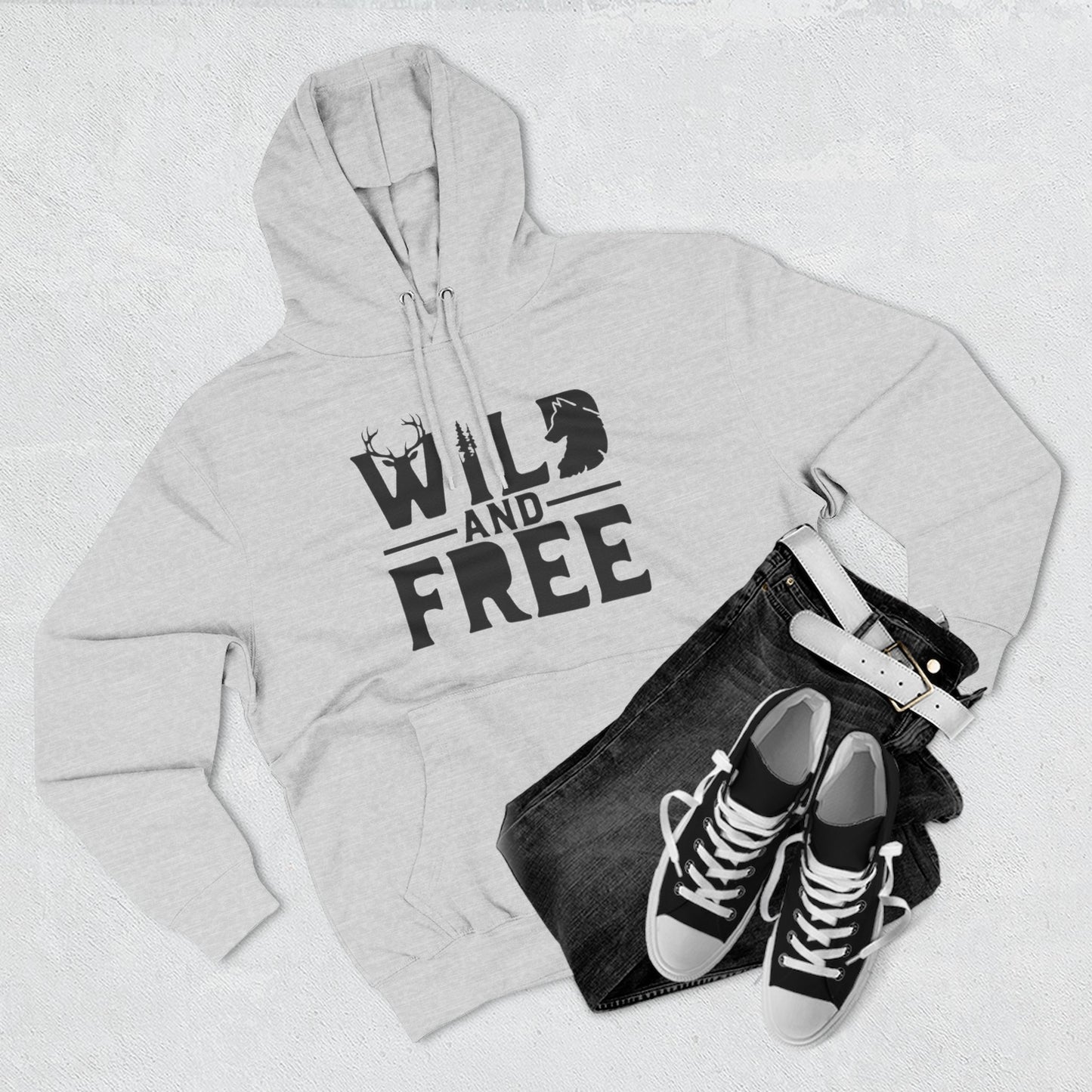 Wild & Free wolf tree antlers hoodie | Three-panel fleece