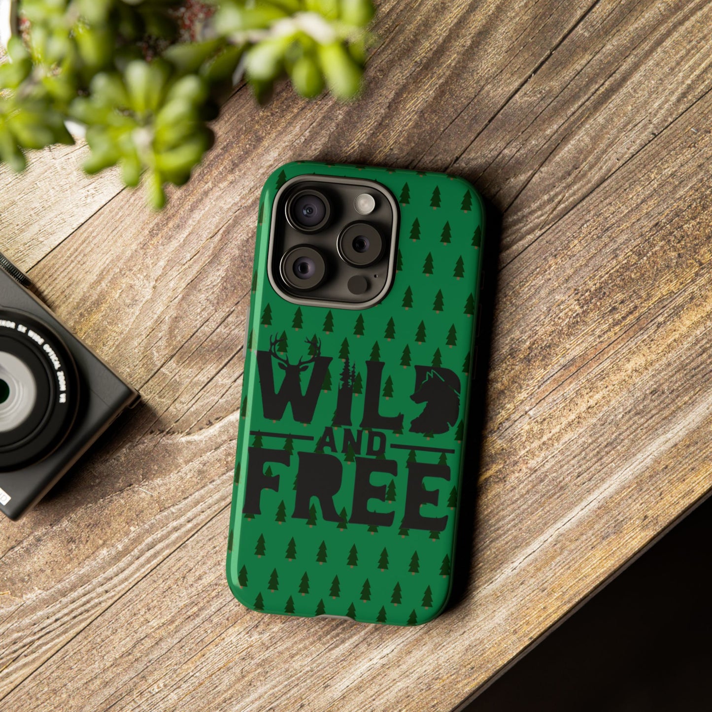 Wild and Free Bear Graphic Phone Case | Forest Pattern iPhone Case