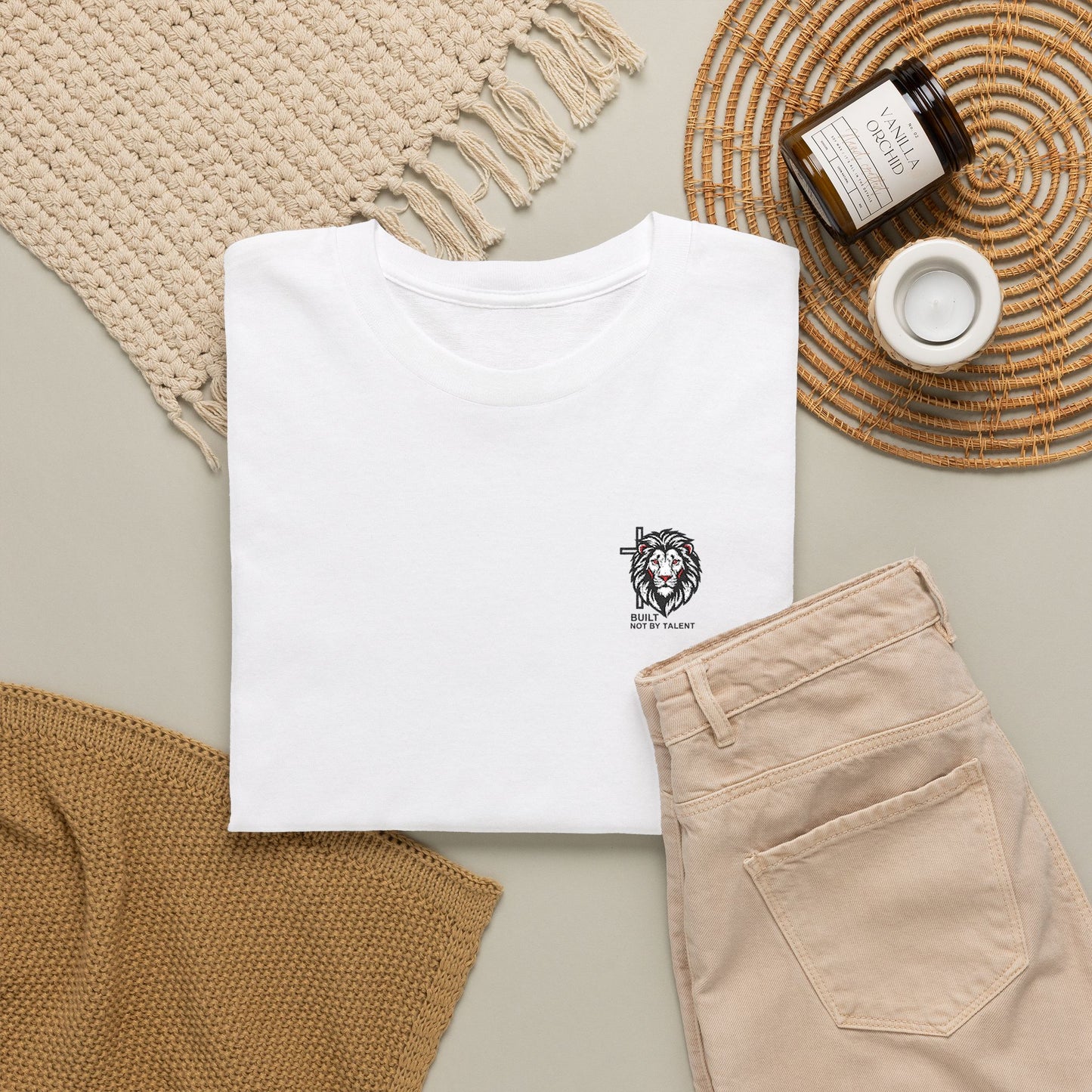Lion Crest Graphic Tee — Small Chest Emblem, Minimalist Animal T-Shirt (Embroidery)