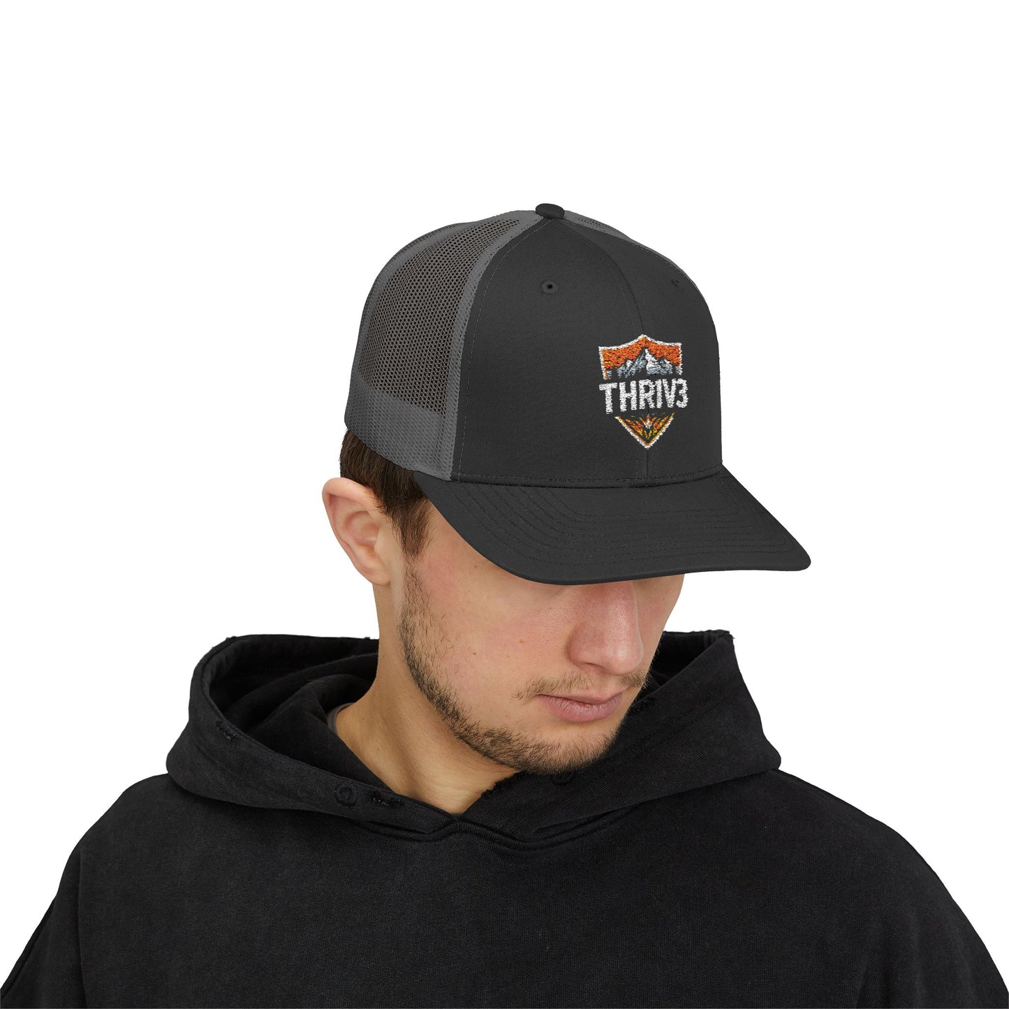 THR1V3 Outdoors – Mountain Trucker Hat - Custom Embroidered Cap