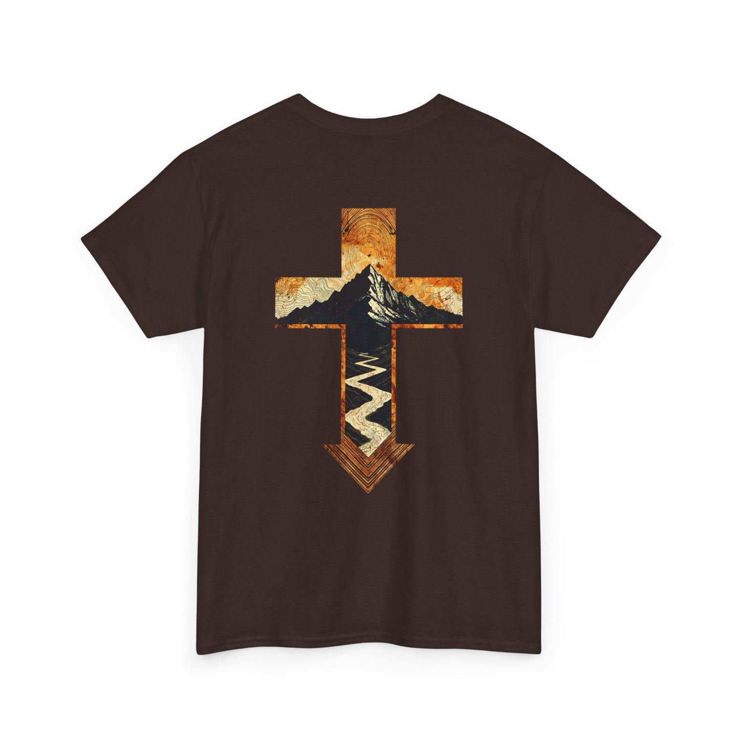Cross & Mountain Tee — Rustic Christian Graphic T-Shirt