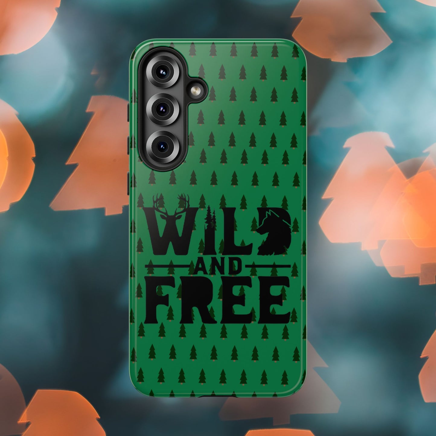 Wild and Free Bear Graphic Phone Case | Forest Pattern iPhone Case