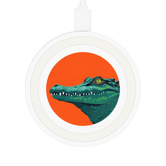 Wireless Charging Pad - Bright Orange Background with Alligator Head Design