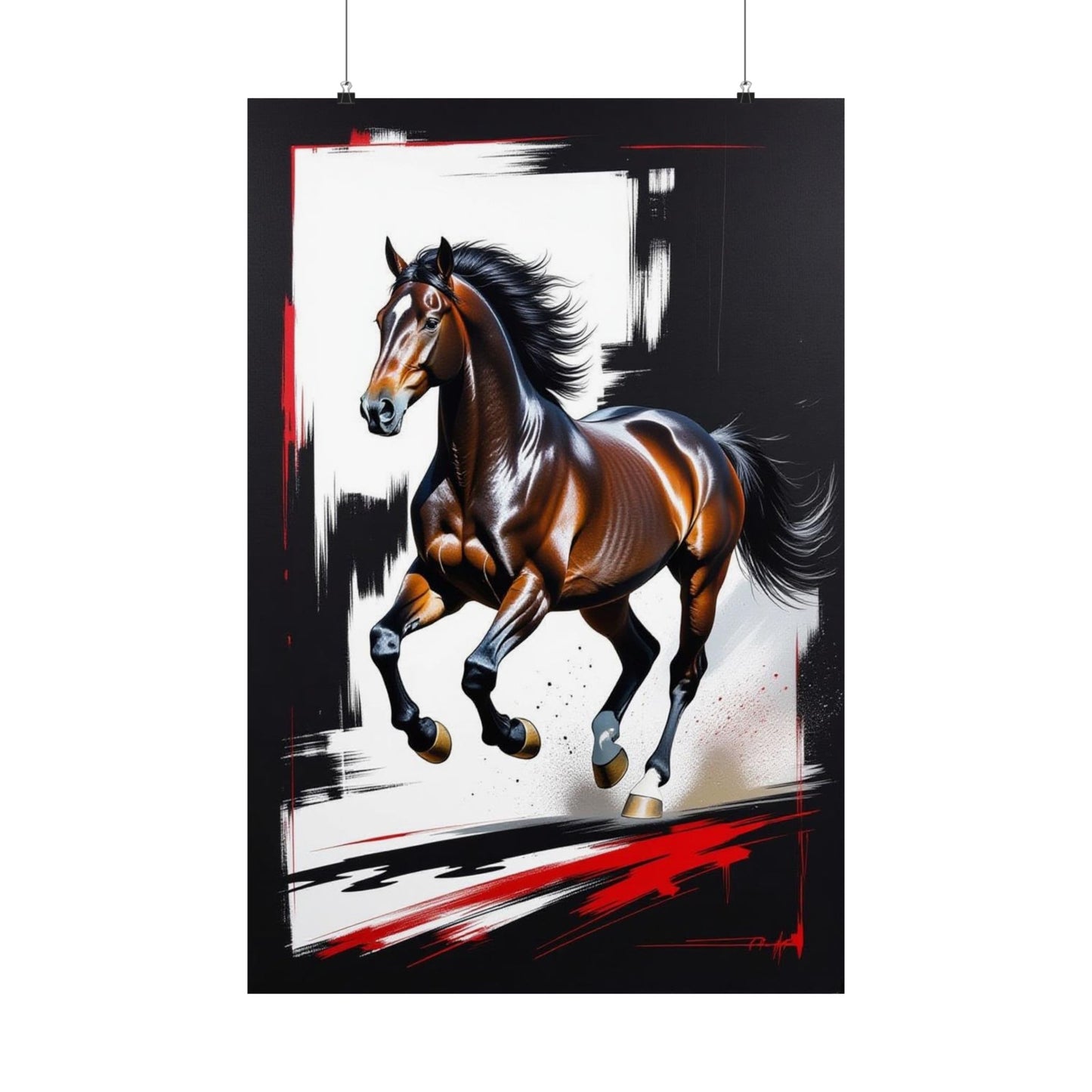 Galloping Horse Art Matte Vertical Poster - Bold Equestrian Masterpiece