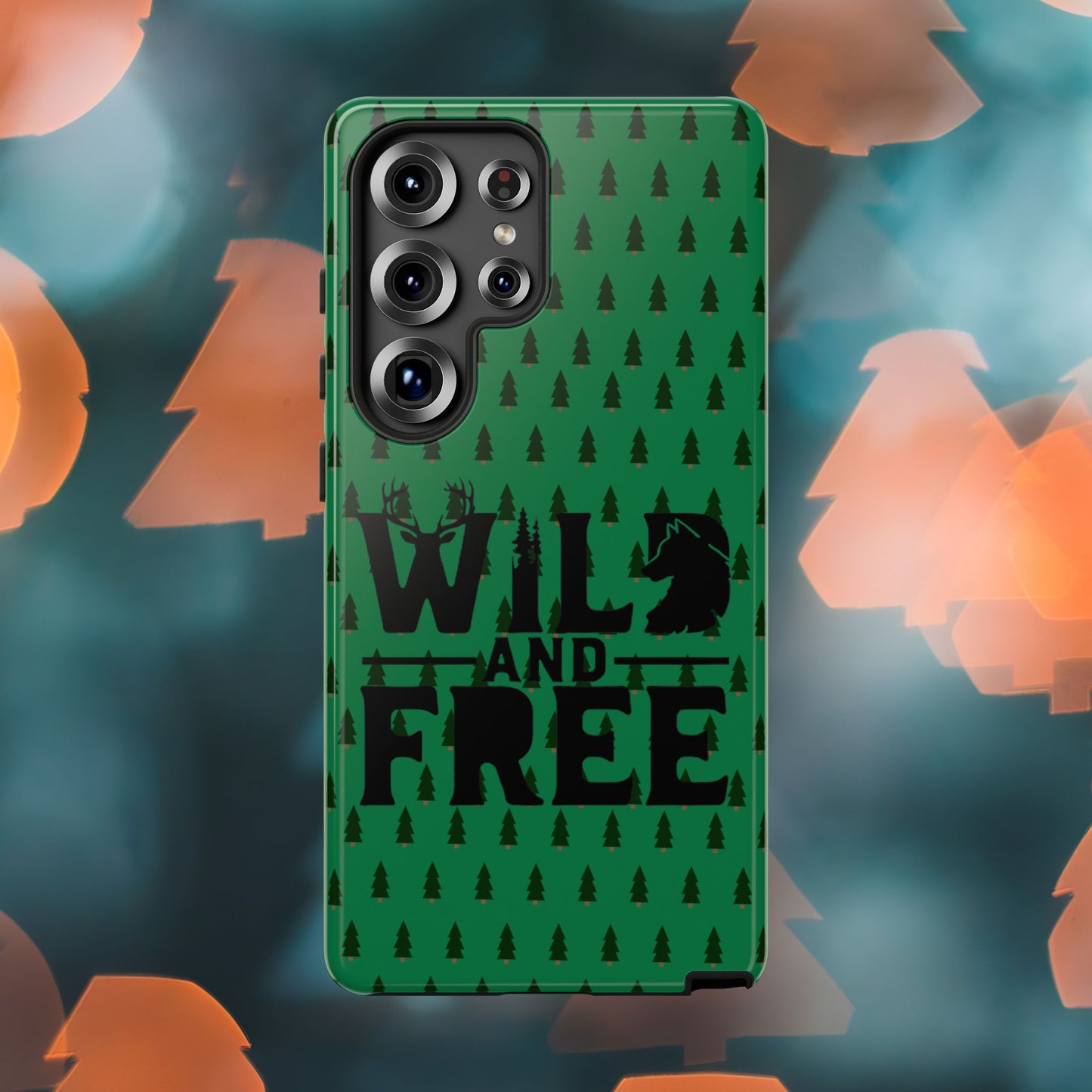 Wild and Free Bear Graphic Phone Case | Forest Pattern iPhone Case