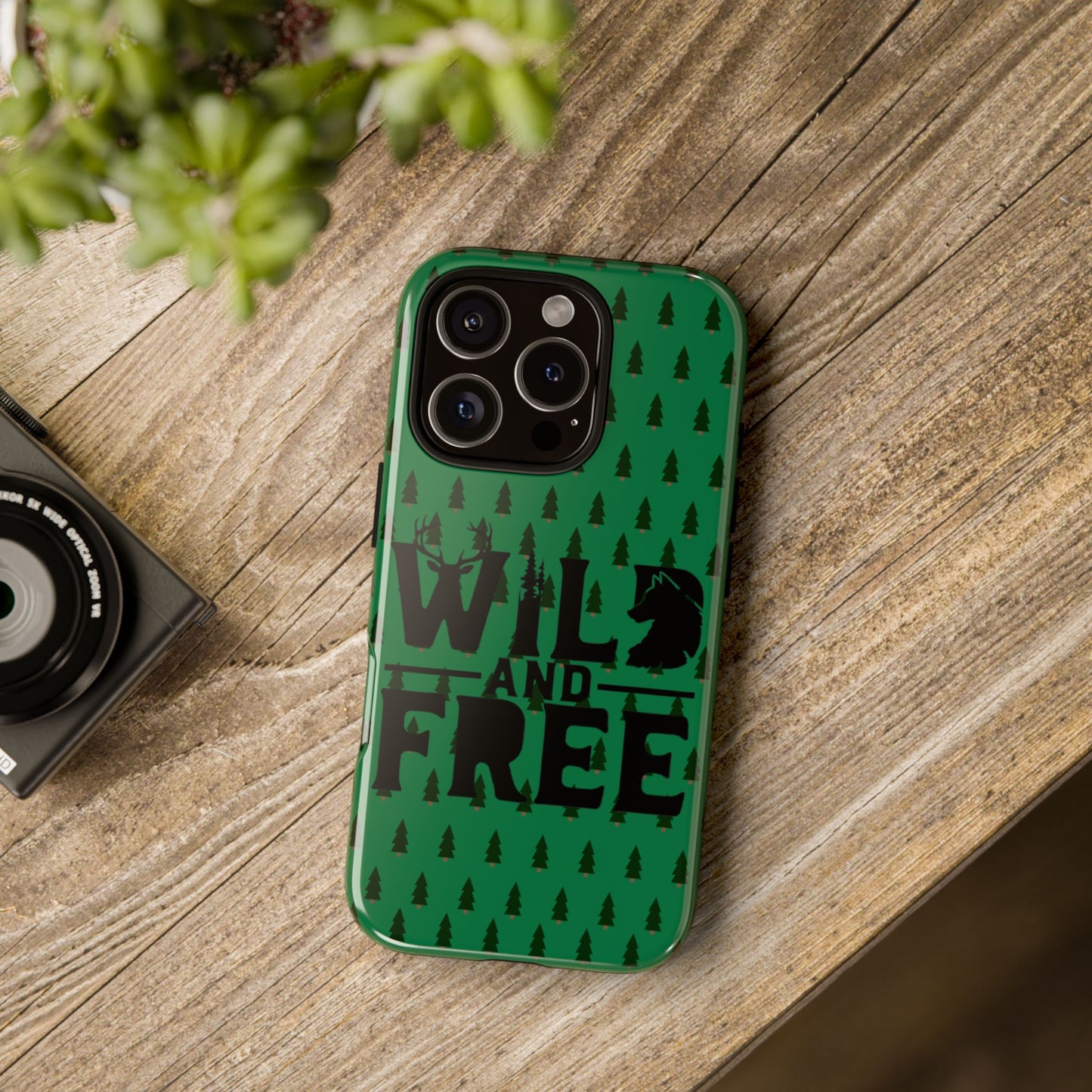Wild and Free Bear Graphic Phone Case | Forest Pattern iPhone Case