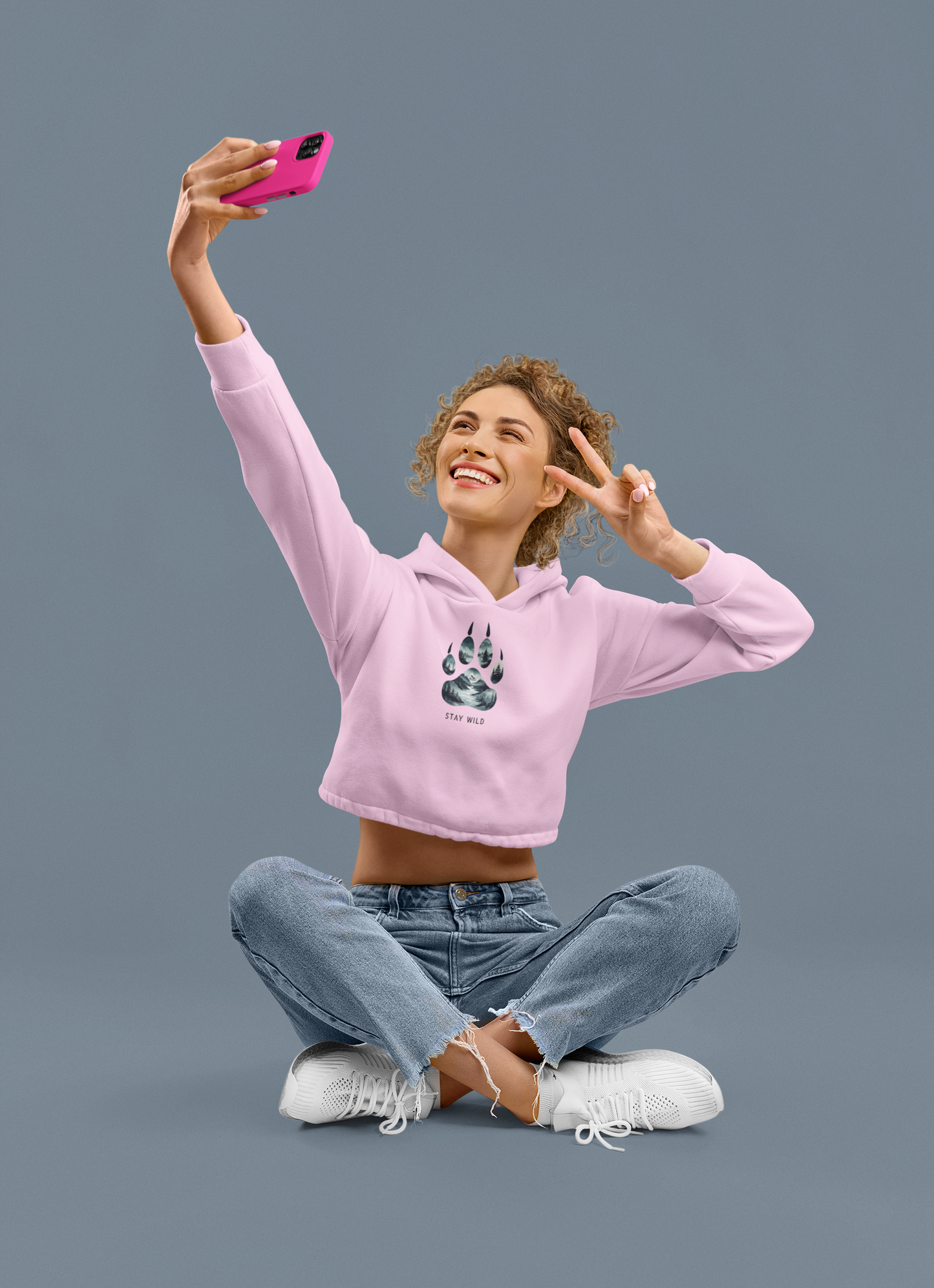Cropped Hoodie Mystic Wolf Wilderness Paw Prnt