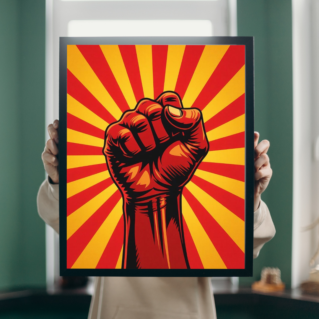 Empowerment Fist Motivational Poster - Vibrant Red Yellow Wall Art Print - Momentum Luxe Series