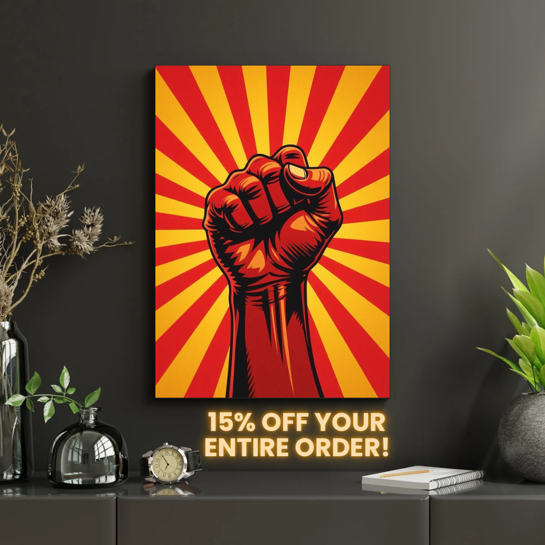 Empowerment Fist Motivational Poster - Vibrant Red Yellow Wall Art Print - Momentum Luxe Series