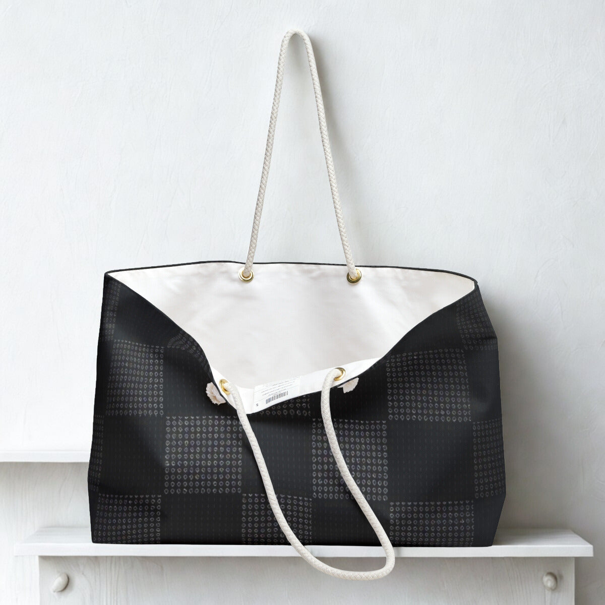 Tote Bag - Sleek Black Checkered Pattern with Dotted Accents