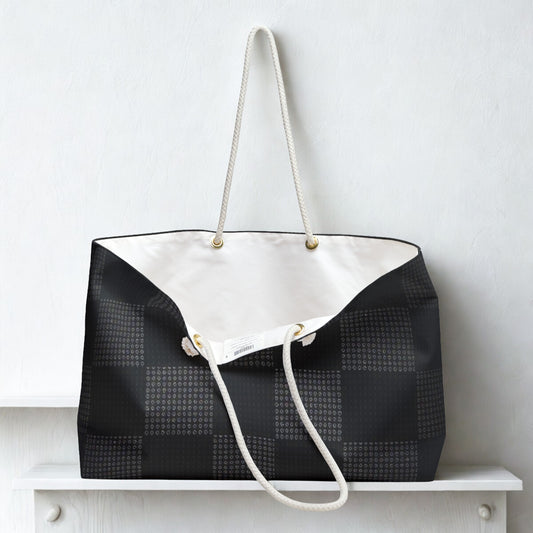 Tote Bag - Sleek Black Checkered Pattern with Dotted Accents