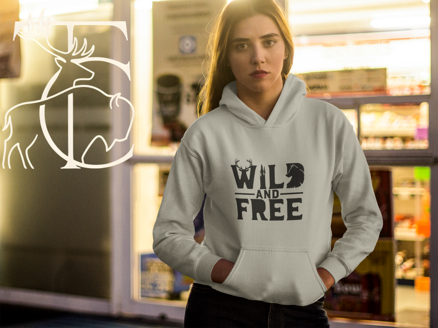 Wild & Free wolf tree antlers hoodie | Three-panel fleece