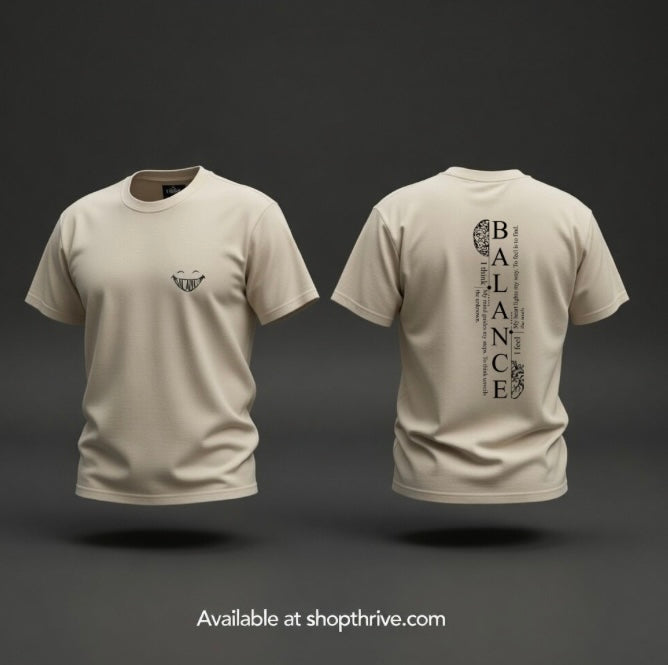 Balance Graphic Tee — Minimal Yin Yang Design with 'BALANCE' Typography