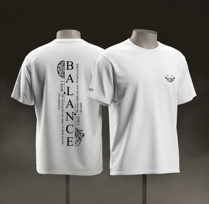 Balance Graphic Tee — Minimal Yin Yang Design with 'BALANCE' Typography