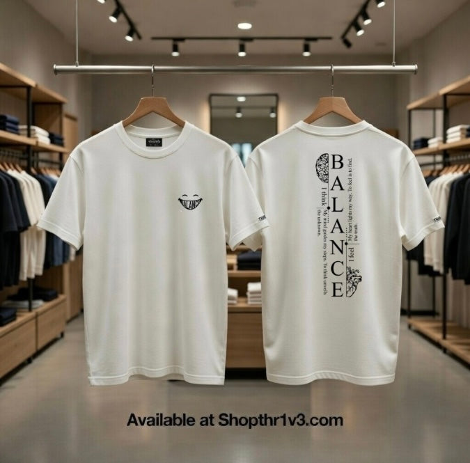 Balance Graphic Tee — Minimal Yin Yang Design with 'BALANCE' Typography