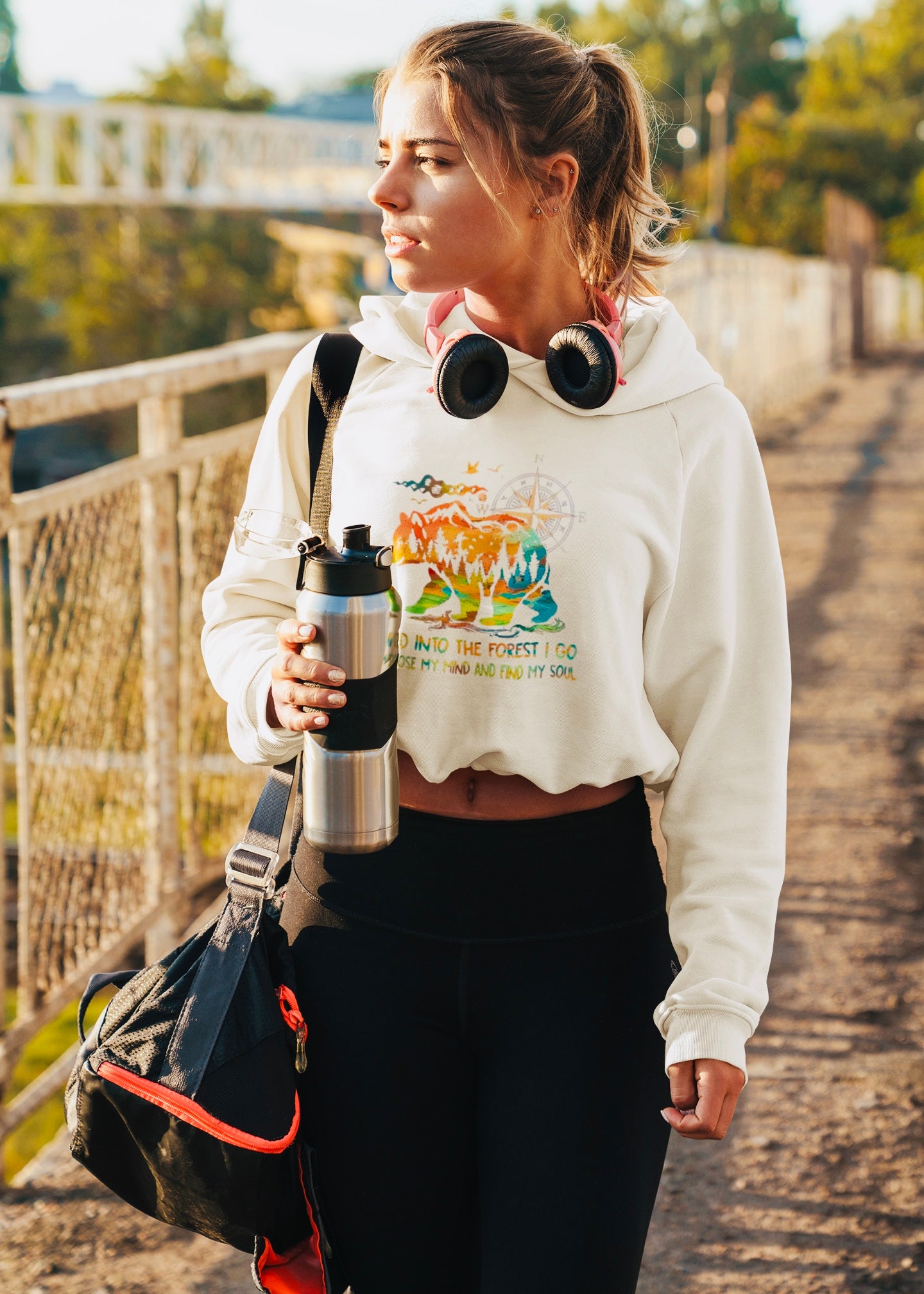 Forest Bear Compass hoodie | watercolor mountains nature quote