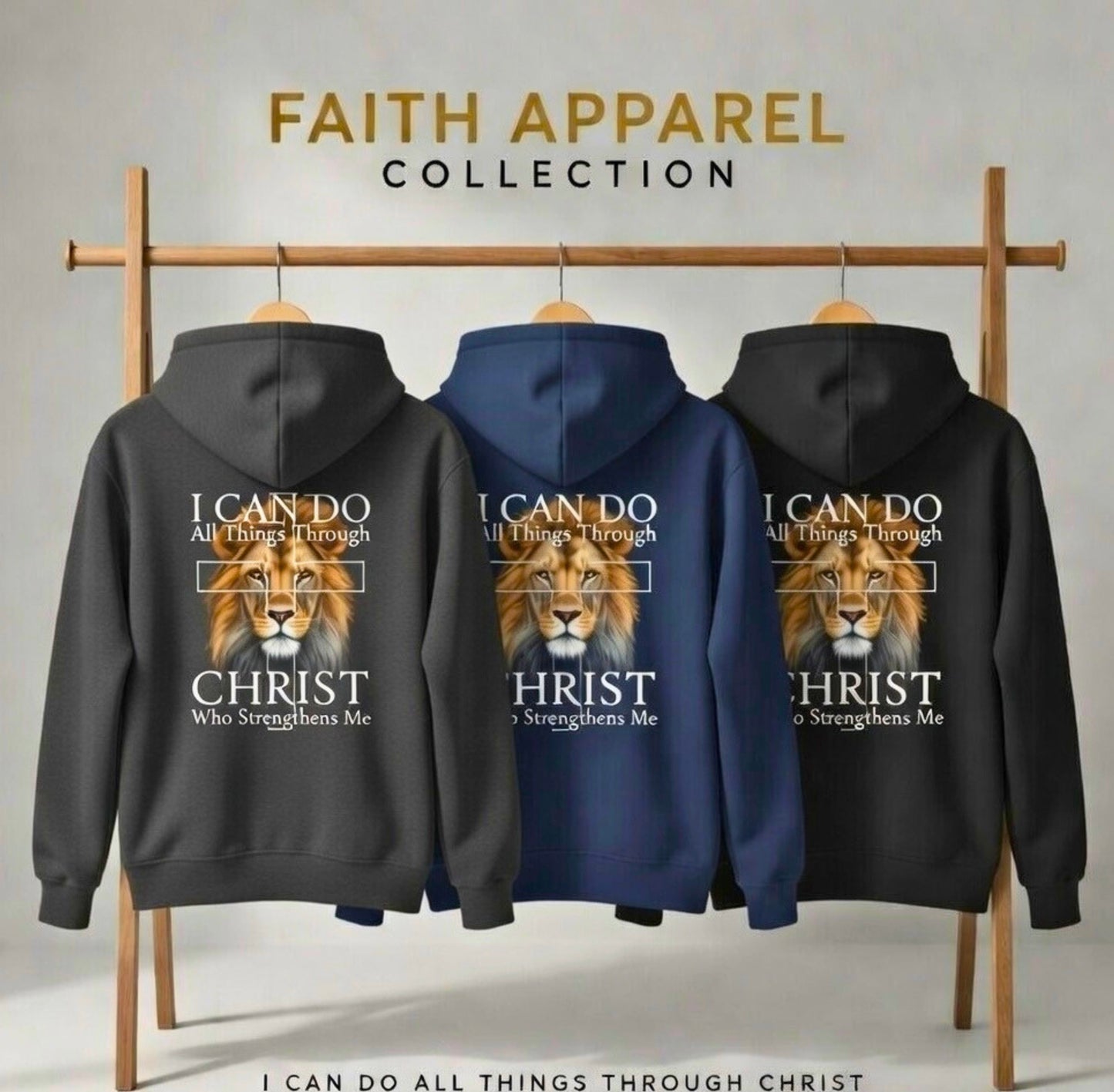 Christian Lion Hoodie — "I Can Do All Things Through Christ" Fleece Pullover
