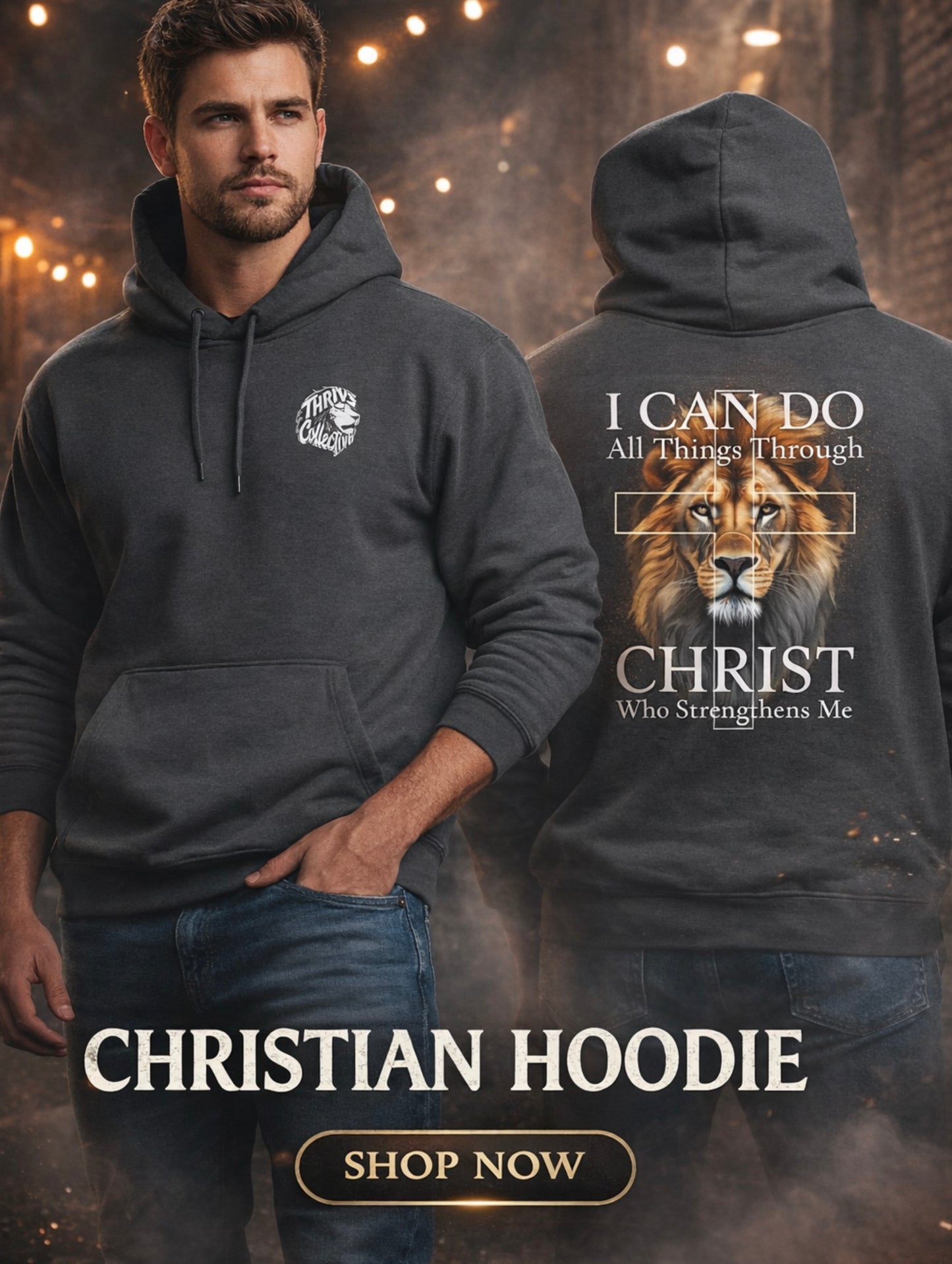 Christian Lion Hoodie — "I Can Do All Things Through Christ" Fleece Pullover